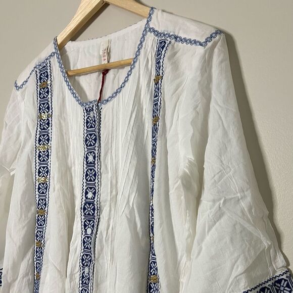 Anthropologie x Raga White Embroidered Sequin Button Front Midi Dress Size Large - Picture 2 of 11